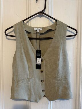 Fashion Nova Light Sage Green Button-Front Vest